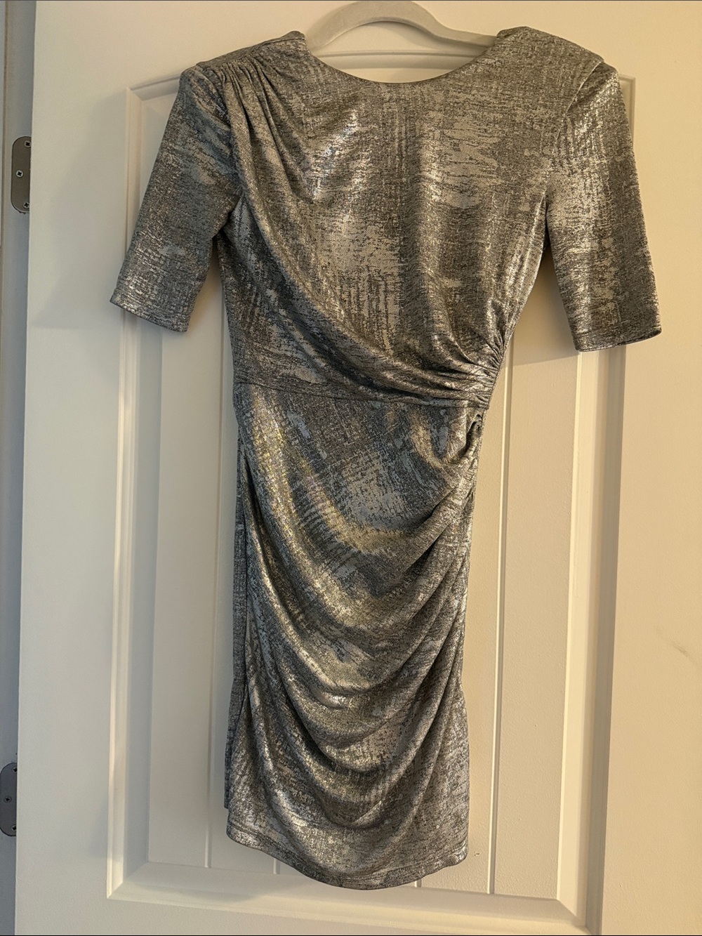 Silver Metallic Ruched Sheath Dress - Women's